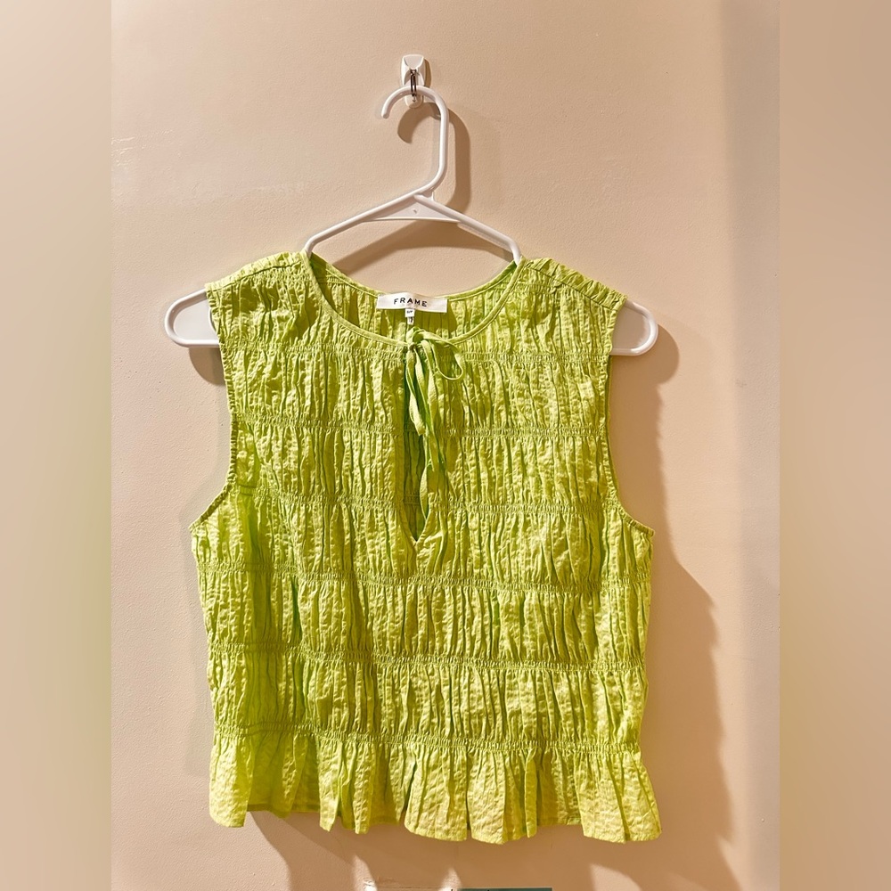 FRAME Lime Green Crinkle/Ruched Tank